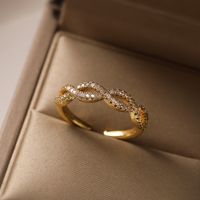 Einfacher Stil Herzform Kupfer 18 Karat Vergoldet Zirkon Offener Ring In Masse sku image 1
