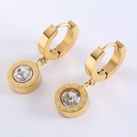 1 Pair Casual Classic Style Roman Style Round Plating Inlay Stainless Steel Zircon 18k Gold Plated Dangling Earrings main image 2