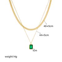 304 Stainless Steel 18K Gold Plated Retro Plating Inlay Square Artificial Gemstones Double Layer Necklaces main image 4