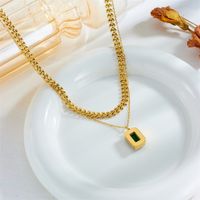 304 Stainless Steel 18K Gold Plated Retro Plating Inlay Square Artificial Gemstones Double Layer Necklaces main image 3