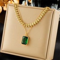 304 Stainless Steel 18K Gold Plated Retro Plating Inlay Square Artificial Gemstones Double Layer Necklaces main image 1