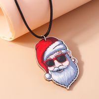 Cute Santa Claus Wood Printing Christmas Women's Pendant Necklace main image 3