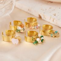 Sweet Artistic Round Stainless Steel Plating Inlay Freshwater Pearl 18k Gold Plated Open Rings main image 10