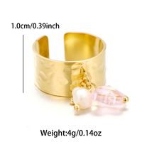 Sweet Artistic Round Stainless Steel Plating Inlay Freshwater Pearl 18k Gold Plated Open Rings sku image 1