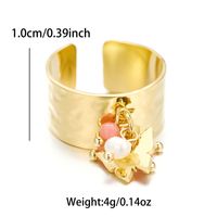 Sweet Artistic Round Stainless Steel Plating Inlay Freshwater Pearl 18k Gold Plated Open Rings sku image 10