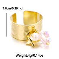 Sweet Artistic Round Stainless Steel Plating Inlay Freshwater Pearl 18k Gold Plated Open Rings sku image 1