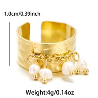 Sweet Artistic Round Stainless Steel Plating Inlay Freshwater Pearl 18k Gold Plated Open Rings sku image 7