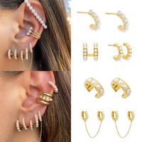1 Pair Simple Style C Shape Plating Inlay Copper Pearl Gold Plated Ear Studs main image 6