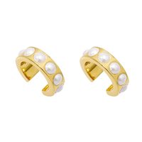 1 Pair Simple Style C Shape Plating Inlay Copper Pearl Gold Plated Ear Studs main image 5