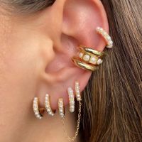 1 Pair Simple Style C Shape Plating Inlay Copper Pearl Gold Plated Ear Studs main image 1