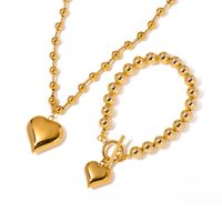 Einfacher Stil Klassischer Stil Herzform Rostfreier Stahl Überzug 18 Karat Vergoldet Armbänder Halskette main image 2