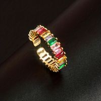 Retro Solid Color Copper Plating Inlay Zircon Gold Plated Unisex Open Rings sku image 1