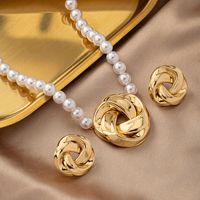 Elegant Sweet Pearl Knot Alloy Plastic Ferroalloy Plating 14k Gold Plated Women's Earrings Necklace sku image 1