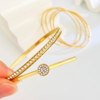 Simple Style Argyle Alloy Zircon 14k Gold Plated Women's Bangle main image 4