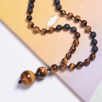 Casual Solid Color Malachite Tiger Eye Obsidian Beaded Long Necklace main image 4