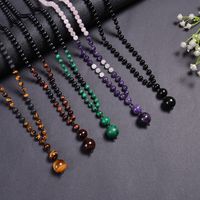 Casual Solid Color Malachite Tiger Eye Obsidian Beaded Long Necklace main image 3