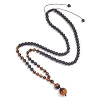 Casual Solid Color Malachite Tiger Eye Obsidian Beaded Long Necklace sku image 4