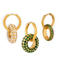 1 Pair Elegant Luxurious Double Ring Plating Inlay Titanium Steel Rhinestones 18k Gold Plated Drop Earrings main image 3