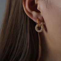 1 Pair Elegant Luxurious Double Ring Plating Inlay Titanium Steel Rhinestones 18k Gold Plated Drop Earrings main image 7