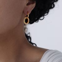 1 Pair Elegant Luxurious Double Ring Plating Inlay Titanium Steel Rhinestones 18k Gold Plated Drop Earrings sku image 1