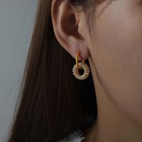 1 Pair Elegant Luxurious Double Ring Plating Inlay Titanium Steel Rhinestones 18k Gold Plated Drop Earrings sku image 3