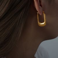 1 Pair Hip-hop Simple Style Rectangle Plating Titanium Steel 18k Gold Plated Hoop Earrings main image 3