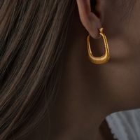 1 Pair Hip-hop Simple Style Rectangle Plating Titanium Steel 18k Gold Plated Hoop Earrings main image 8