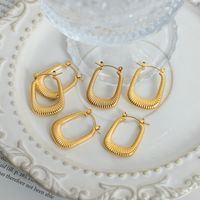 1 Pair Hip-hop Simple Style Rectangle Plating Titanium Steel 18k Gold Plated Hoop Earrings main image 9