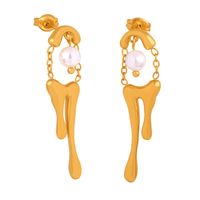 1 Pair Elegant Baroque Style Water Droplets Plating Inlay Titanium Steel Artificial Pearls 18k Gold Plated Drop Earrings main image 9
