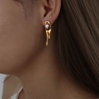 1 Pair Elegant Baroque Style Water Droplets Plating Inlay Titanium Steel Artificial Pearls 18k Gold Plated Drop Earrings sku image 2