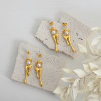 1 Pair Elegant Baroque Style Water Droplets Plating Inlay Titanium Steel Artificial Pearls 18k Gold Plated Drop Earrings main image 5