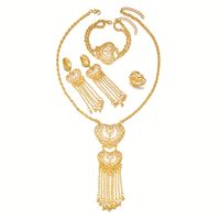 Elegant Glam Shiny Heart Shape Copper Tassel Hollow Out Copper 18k Gold Plated Bracelets Earrings Necklace main image 2