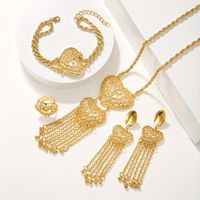 Elegant Glam Shiny Heart Shape Copper Tassel Hollow Out Copper 18k Gold Plated Bracelets Earrings Necklace main image 1