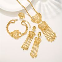 Elegant Glam Shiny Heart Shape Copper Tassel Hollow Out Copper 18k Gold Plated Bracelets Earrings Necklace main image 5