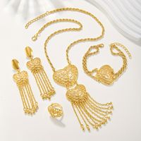 Elegant Glam Shiny Heart Shape Copper Tassel Hollow Out Copper 18k Gold Plated Bracelets Earrings Necklace main image 4