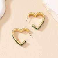 1 Pair Simple Style Heart Shape Plating Inlay Alloy Glass Gold Plated Ear Studs main image 4