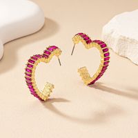 1 Pair Simple Style Heart Shape Plating Inlay Alloy Glass Gold Plated Ear Studs main image 8