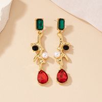 1 Pair Classical Retro Square Plating Inlay Alloy Gem Gold Plated Drop Earrings main image 5