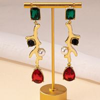 1 Pair Classical Retro Square Plating Inlay Alloy Gem Gold Plated Drop Earrings main image 6