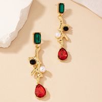1 Pair Classical Retro Square Plating Inlay Alloy Gem Gold Plated Drop Earrings main image 4