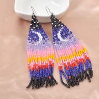 1 Pair Vintage Style Exaggerated Moon Seed Bead Drop Earrings main image 5