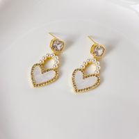 1 Pair Simple Style Heart Shape Inlay Copper Pearl Zircon Drop Earrings main image 1