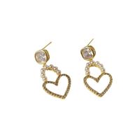 1 Pair Simple Style Heart Shape Inlay Copper Pearl Zircon Drop Earrings main image 5