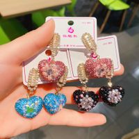 Wholesale Jewelry Sweet Heart Shape Mixed Materials Artificial Diamond Inlay Drop Earrings main image 1