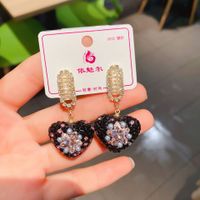 Wholesale Jewelry Sweet Heart Shape Mixed Materials Artificial Diamond Inlay Drop Earrings sku image 2