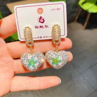Wholesale Jewelry Sweet Heart Shape Mixed Materials Artificial Diamond Inlay Drop Earrings sku image 1