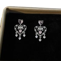 1 Paire Mignon Sucré Forme De Cœur Placage Incruster Le Cuivre Zircon Boucles D'oreilles main image 3