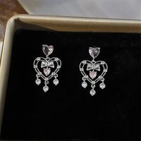 1 Paire Mignon Sucré Forme De Cœur Placage Incruster Le Cuivre Zircon Boucles D'oreilles sku image 1