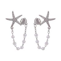 1 Pair Simple Style Starfish Shell Plating Inlay Alloy Zircon Drop Earrings main image 2
