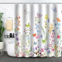 Retro Pastoral Flower Polyester Composite Needle Punched Cotton Shower Curtain sku image 4